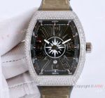 Franck Muller Vanguard Replica Watch SS Iced Out Gray Dial